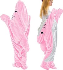 Adult Pink Shark Wearable Blanket Hoodie Cozy Flannel Shark Blanket - size L