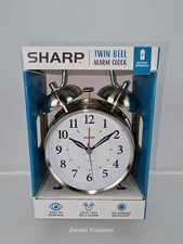 Sharp Alarm Clock Vintage Style Twin Bell Analog Clock Chrome Decor Battery