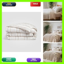 Crane Home Calm White Beige Stripe King/California King Duvet Cover