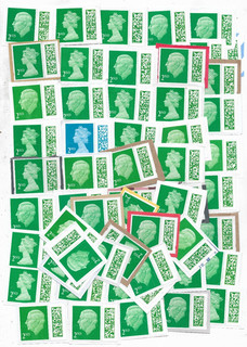 2773] 50 Unfranked GB barcoded 2nd class Definitive stamps on paper