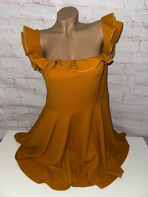 Boohoo Night Kleid Cocktailkleid Struktur Volant curry Größe 42