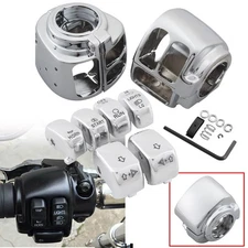 Chrome Handlebar Control Switch Housing Cover + 6x Switch Cap Buttons For Harley