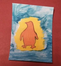 PENGUIN Abstract Original Painting Home Decor miniature ACEO 3.5x2.5 