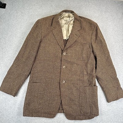 Alfred Dunhill Blazer Sport Coat Mens 54 Brown Check Wool Nylon Tweed Italy