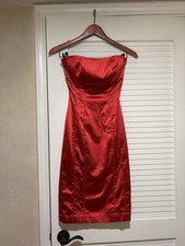 Red Y2k Vintage Bebe Satin Bodycon Strapless Midi Dress Size Small