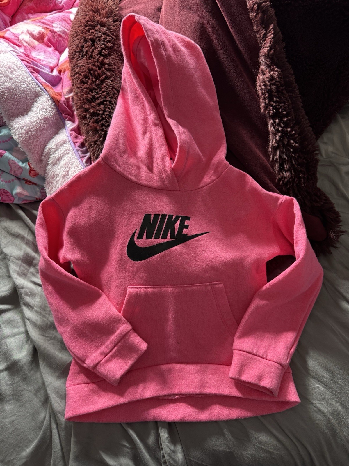 Nike Hoodie Sweatshirt Girls Size 3/4T Logo Swoosh Pink Metallic Sheen Fleece