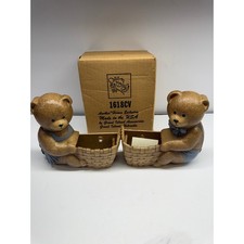 Vintage Homco Burwood Teddy Bear Wall Pocket Planters Set 2 1618CV 1989 USA Made