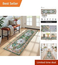 2' x 6' Non-Slip Boho Hallway Runner Rug - Floral Design, Washable Elegant