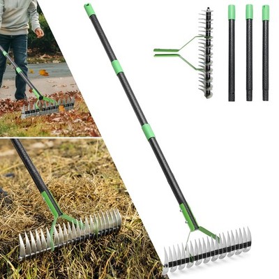 Thatch Rake, 13'' Wide Efficient Dethatcher Rake with 55'' Adjustable Long Hand...