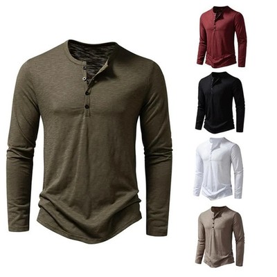 Camisa De Manga Larga Moda Lujo Camiseta Elegante Algodón Cuello V Para Hombres