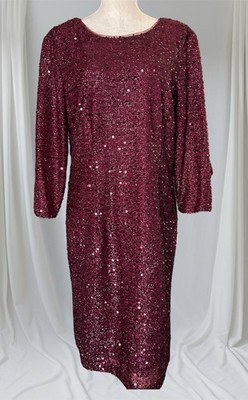 Ignite Evenings  Burgundy Sequin Womens 18 Plus Dress Holiday Cocktail NWT