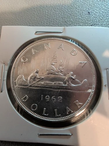 1962 Canada Silver Dollar DOUBLE ARROWHEAD Variety-UNC Rare Error-DD93