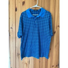 Bugatchi Uomo Mens Polo Shirt Large Blue Striped Egyptian Cotton Short Sleeve