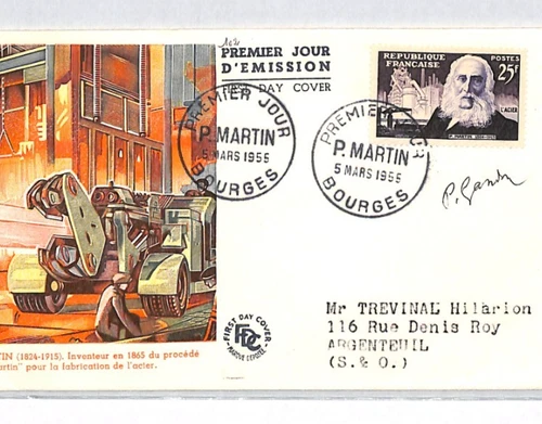 FRANCE 1955 FDC *Pierre Martin* SIGNED Designer GANDON Premier Jour STEEL RF319