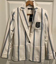 Polo Ralph Lauren Patch Striped Blazer Size 4 Women s Crest MSRP 275