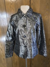 Chico's Silver Metallic Dressy Crop Jacket Paisley Women's 1 M 8-10 EUC