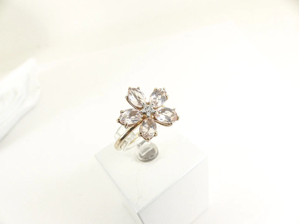9ct Gold Morganite & Diamond Ring Cluster  Hallmarked Size N 1/2 with Gift Box - Image 2 of 4