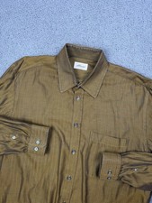 Brioni Sport Shirt Mens Gold Herringbone Stripe Long Sleeve Button Up Dress