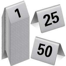 Wenqik 50 Pcs Stainless Steel Table Numbers 1-50 Tent Style 2 x 1.6 Inch Rest...