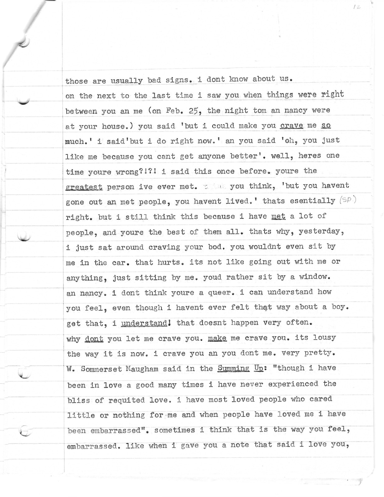 LOVE LETTER 3,700 + words -UNREQUITED LOVE - CHRIS & SYBIL,1967 TYPED-MANUSCRIPT