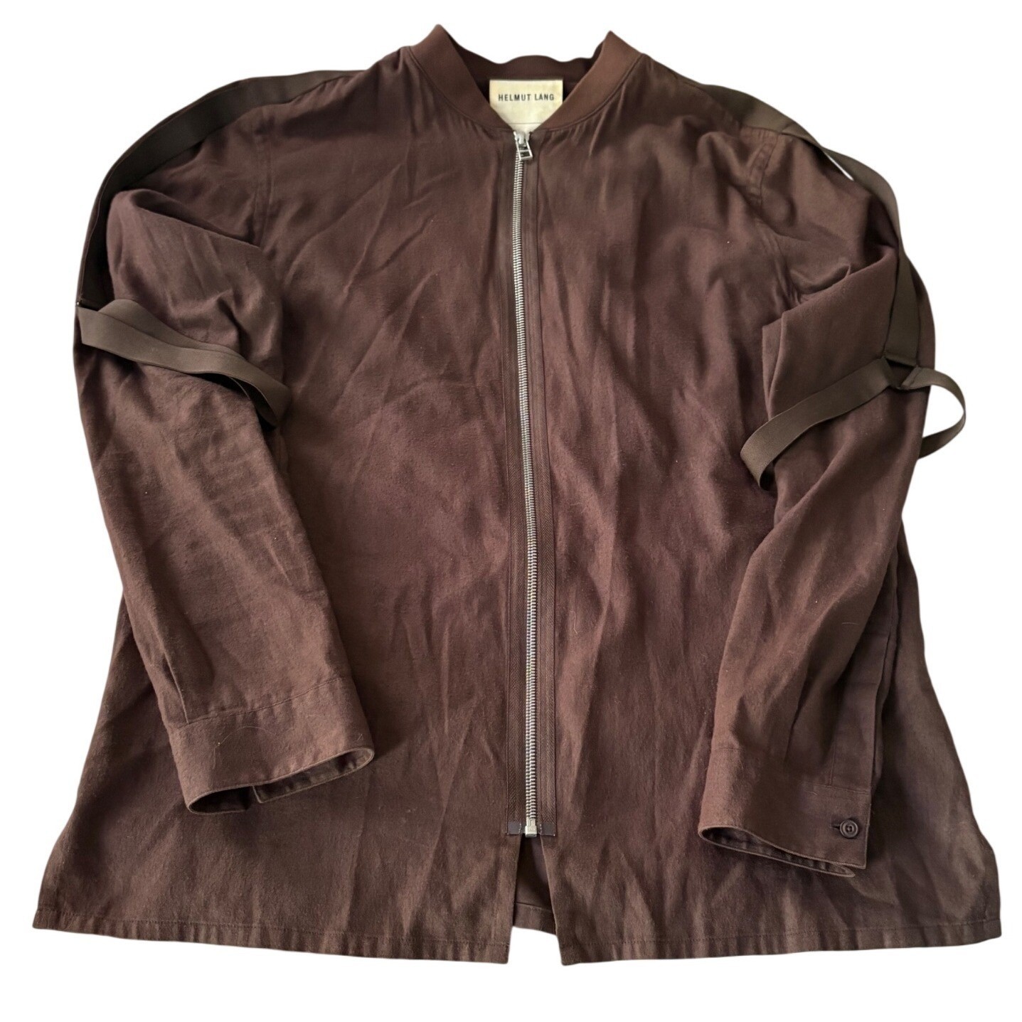 Helmut Lang Archive Utility Zip Jacket Men M Brown Cotton Wool Bondage Arm Strap