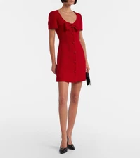 CURRENT $5000 Valentino Red Wool Dress With Bow Size 36 Xs-S