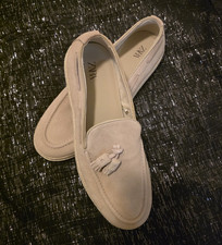 ZARA Beige Suede Tassel Slip-On Loafer Flats ...