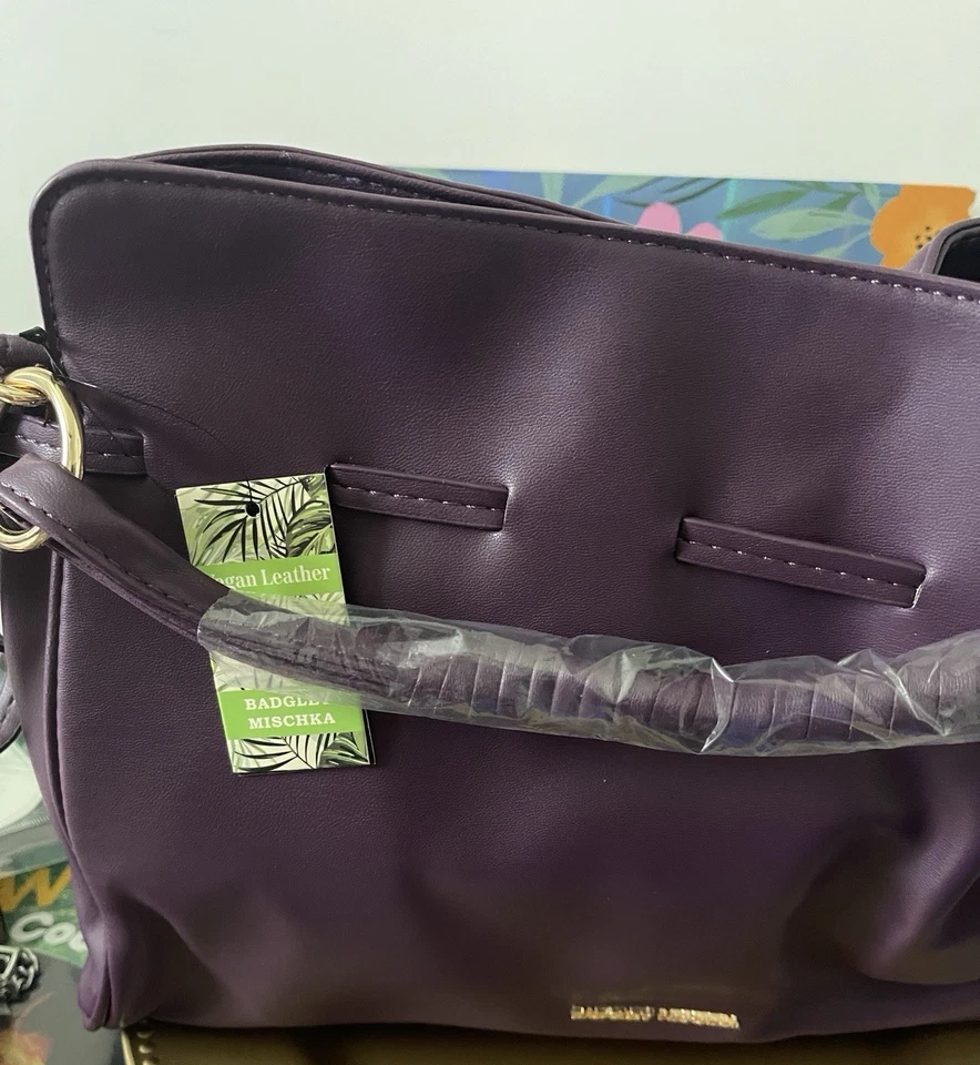 Badgley Mischka Dumpling BAG Plum w Handle + Crossbody Strap NEW w TAGS - Image 3 of 4