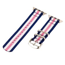 Navy/White/Pink - 2 Piece Classic SS Nylon Watch Band for 38mm Apple Watch