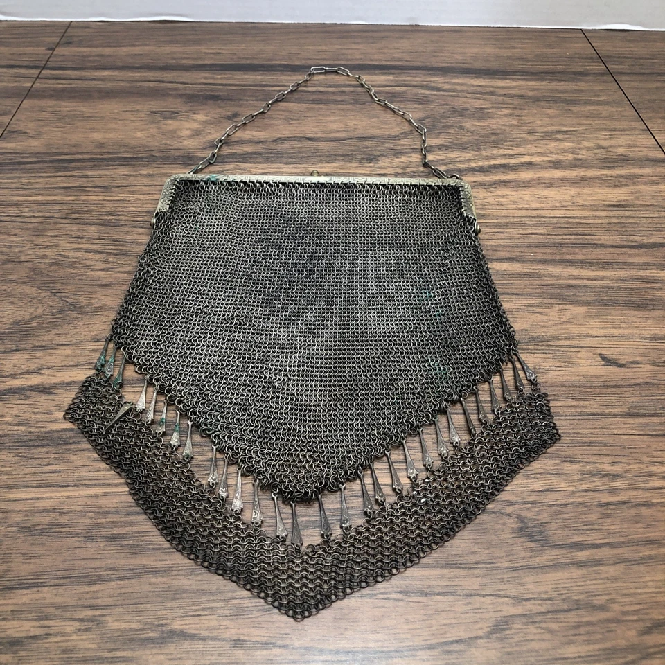 复古德国银色 ChainMail 钱包 手包 网眼 链接 铰边框架 接吻锁 — 第 2/4 张图片