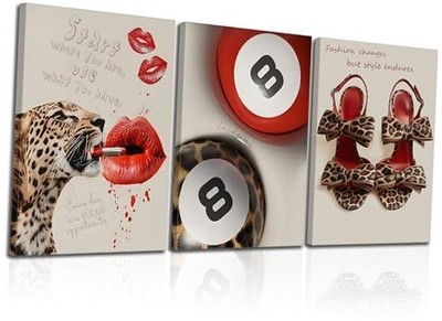  Fashion Leopard Wall Art Funky Lucky Me 8 Ball High Heels 12x16in Canvas