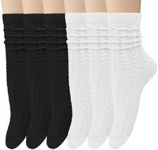 Chalier 6 Pairs Womens Crew Socks, Retro Casual One Size, White Black Desgin