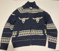 Schott Bros Knit Wool Sweater Jacket Longhorn Skull Print Western