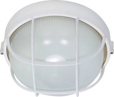 NUVO 60-518 - 1 Light 10'' Semi Gloss White Round Cage Bulk Head Security Fixture