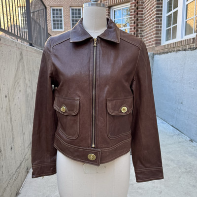 Coach Sheep Genuine Leather Brown Jacket Moto Turnlock Sz 10 Or M Medium Womens