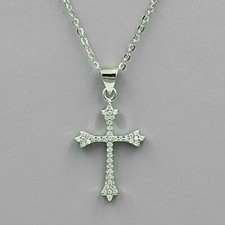 2 CT Round Cut White Moissanite Cross Pendant 14K White Gold Plated