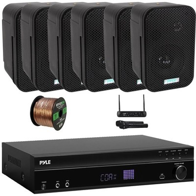 Pyle 5.2CH Power Receiver, 6x 3.5'' 300W Indoor/Outdoor Black Speakers W/ Mic