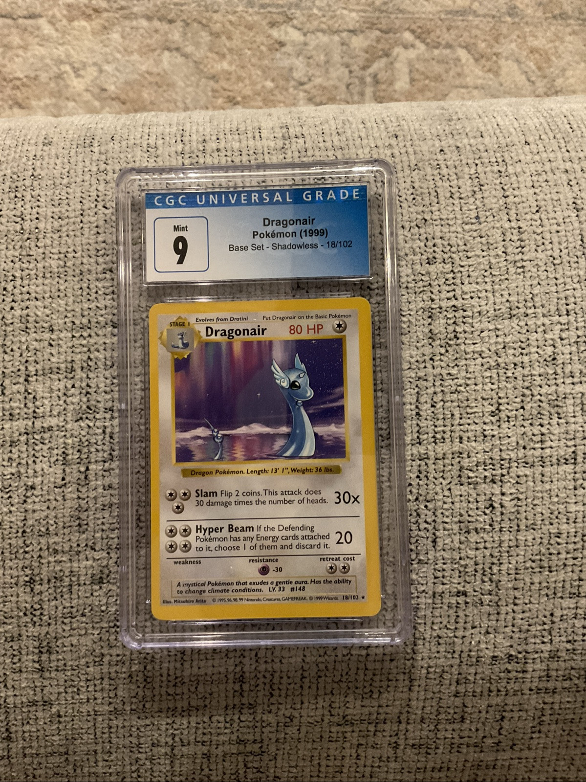 1999 Pokémon Base Set Unlimited Shadowless Dragonair 18/102 CGC 9 WOTC