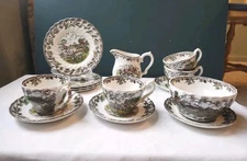 14 Pices Myotts Countrt Life Staffordshire Bread Plate/Teacup/Saucer Enhland