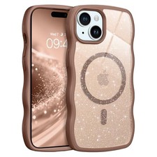 Cute Curly Wavy Frame Bumper for Magnetic iPhone 15 Case, Slim Glitter Cover