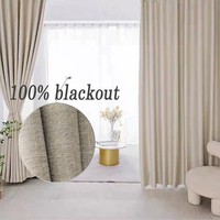 Linen Blackout Curtains for Living Room Bedroom Luxury Opaque Window Drapes