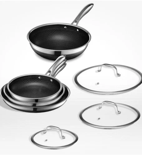 HexClad Hybrid Nonstick 7 Piece Cookware Set w/ Lids BRAND NEW- OPEN BOX