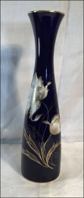 Elegant Lindner Echt Cobalt & Gold Trim Slim Bud Vase 12'' Tall Made in  Germany