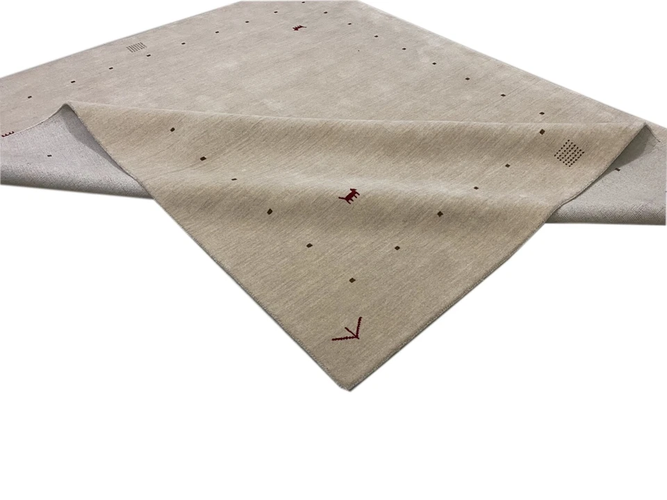 Tapis Beige 100% Laine Uni Teinté 250X300 CM Gabbeh Tissé À La Main G84T1 - Photo 4/4