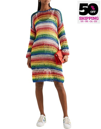 RRP €490 MIRA MIKATI Rainbow Open Crochet Dress EU36 US4 UK8 S Unlined
