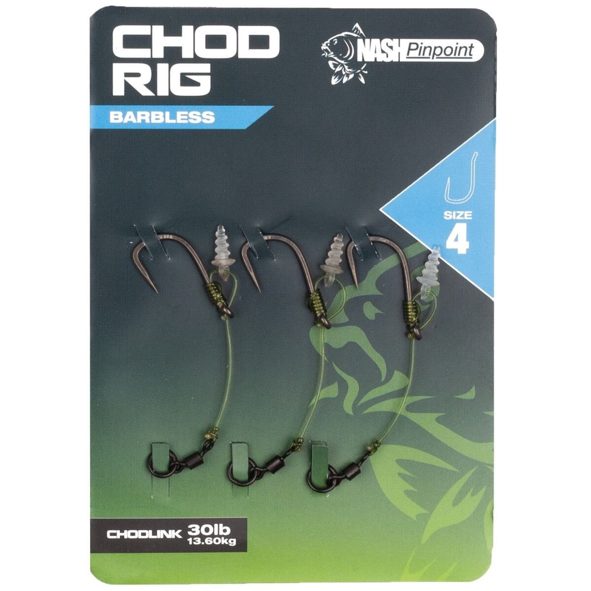 Nash Chod Rig Barbless size 4 pinpoint curved chodlink ultimate hook rotation