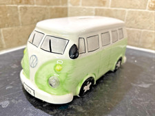 VW Ceramic Jumbo Surf Camper Van Money Box Green & White
