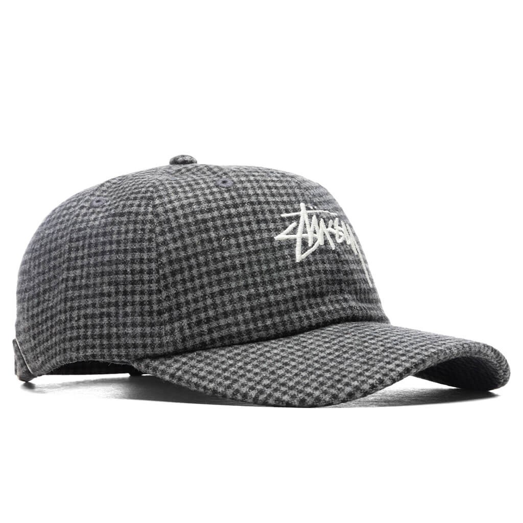 STUSSY WOOL CHECK BIG STOCK LOW PRO CHARCOAL CAP HAT One Size