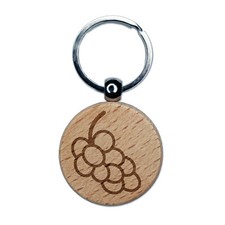 Grapes Outline Doodle Engraved Wood Round Keychain Tag Charm