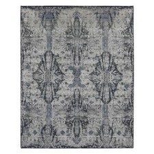 7'10" x 10' Ash Gray Jewellery Design Wool and Silk Hand Knotted Rug R80838